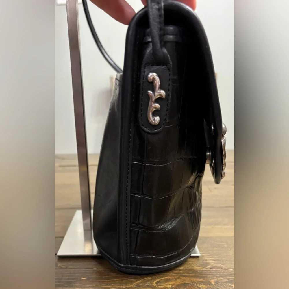 Brighton Black Croc-Embossed Leather Crossbody Bucket Bag